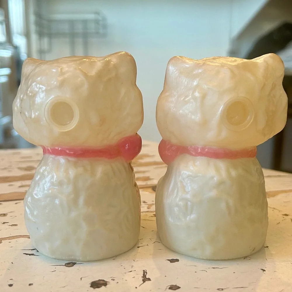 Vtg Kitty Cat Salt & Pepper Shakers Retro Plastic Set 1950's